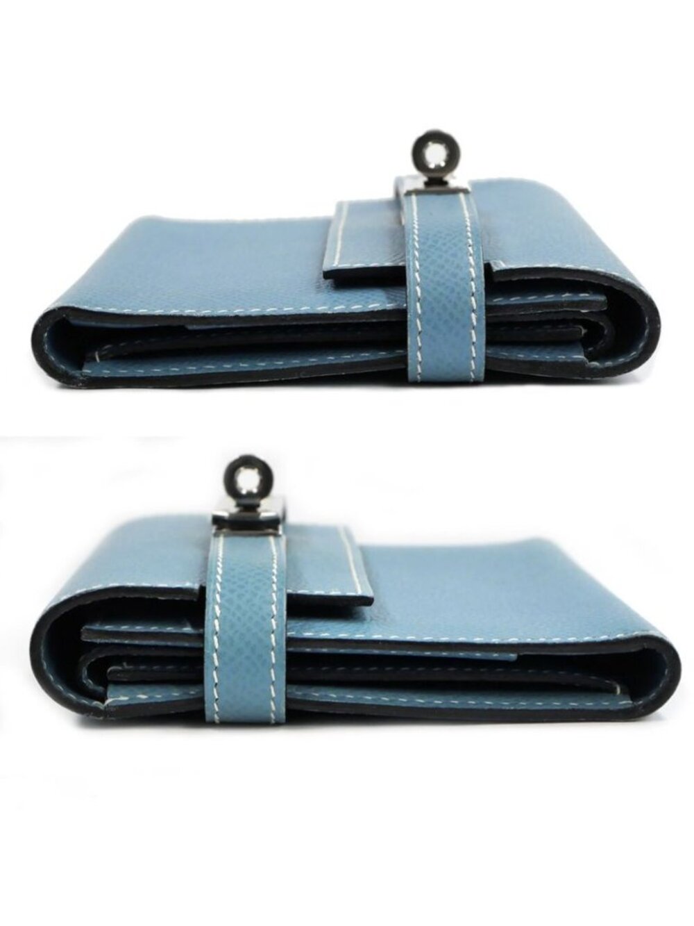 Hermes Kelly Wallet Compact Trifold Blue Jean Silver Hardware - Picture 5 of 10
